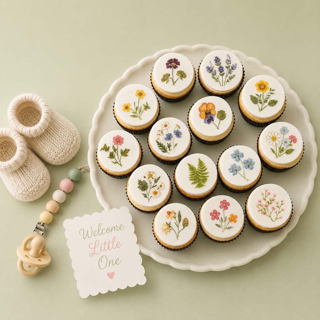 Pressed Wildflower Cupcake Toppers, Set of 12