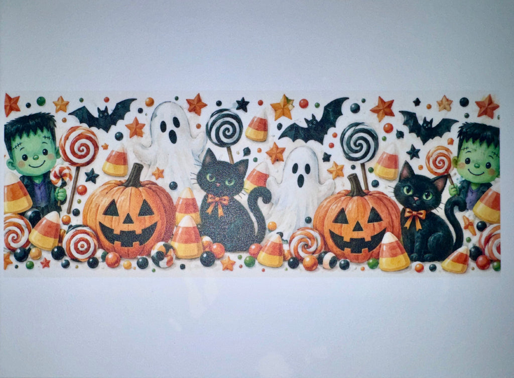 Spooky edible Halloween cake wrap by SugarPrints by Alexis, featuring decorative icing sheet for cake borders and spooky cake decor.