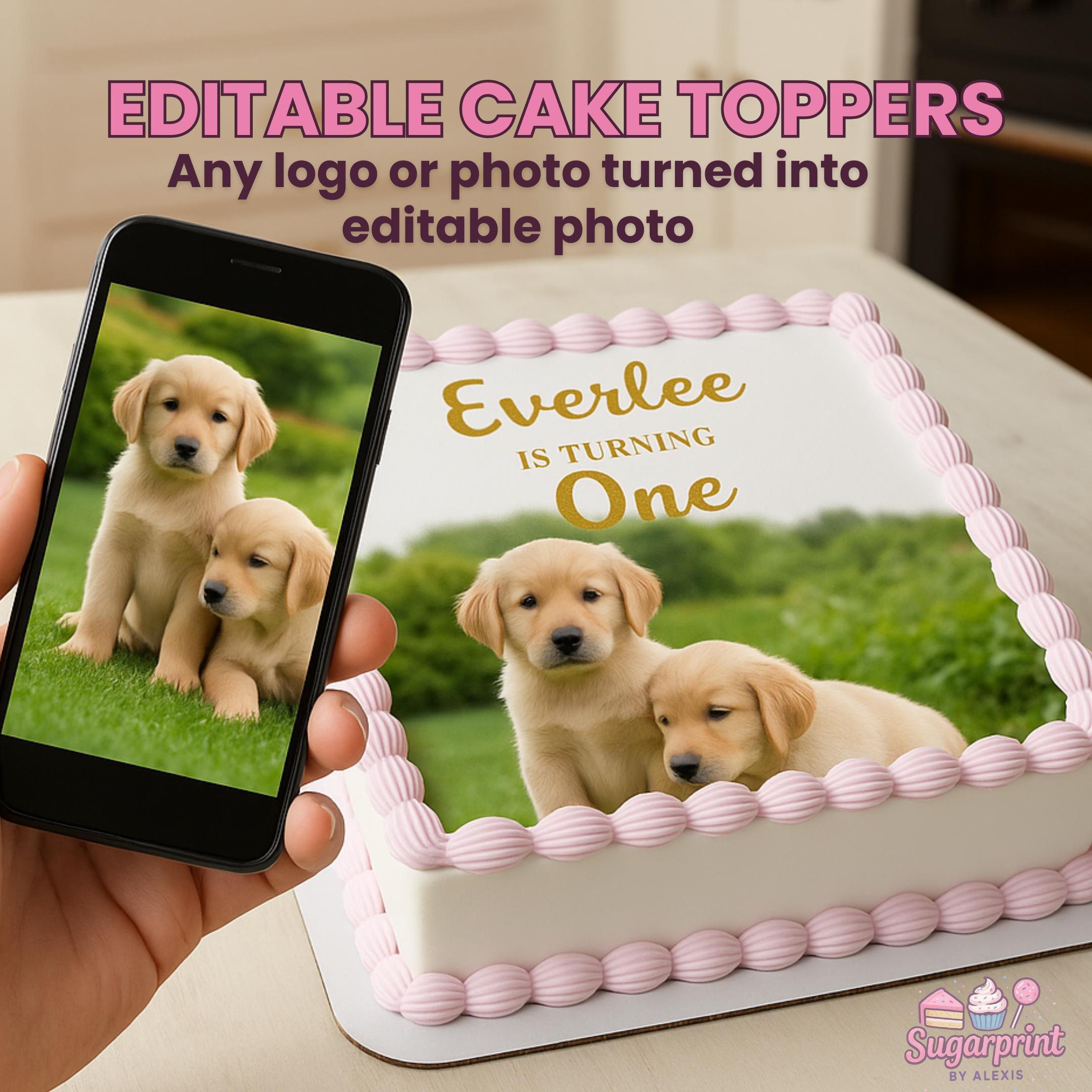Custom Pet Cake Topper Edible Frosting Sheet Personalized Dessert Image Custom photo edible cake topper printed on frosting sheet, round or square