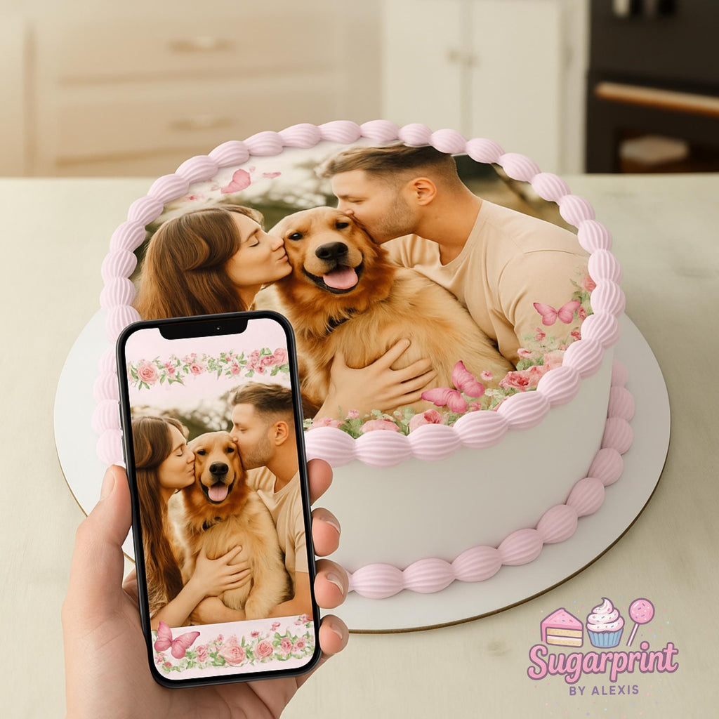 Custom Pet Cake Topper Edible Frosting Sheet Personalized Dessert Image Custom photo edible cake topper printed on frosting sheet, round or square