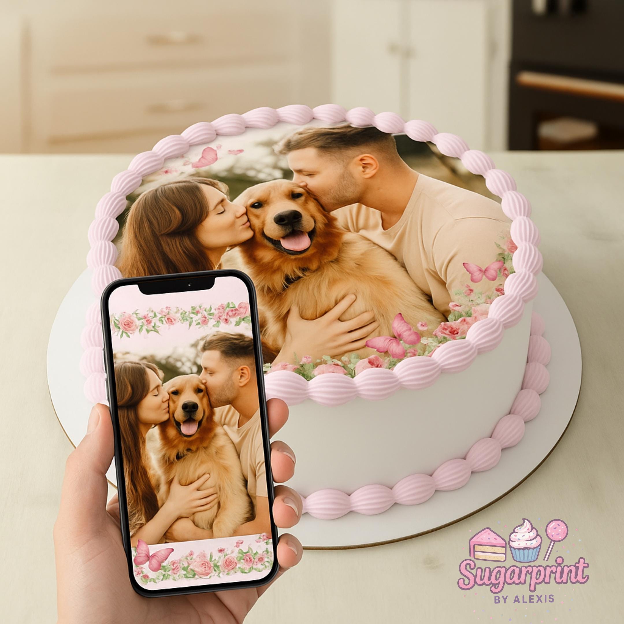 Custom Pet Cake Topper Edible Frosting Sheet Personalized Dessert Image Custom photo edible cake topper printed on frosting sheet, round or square