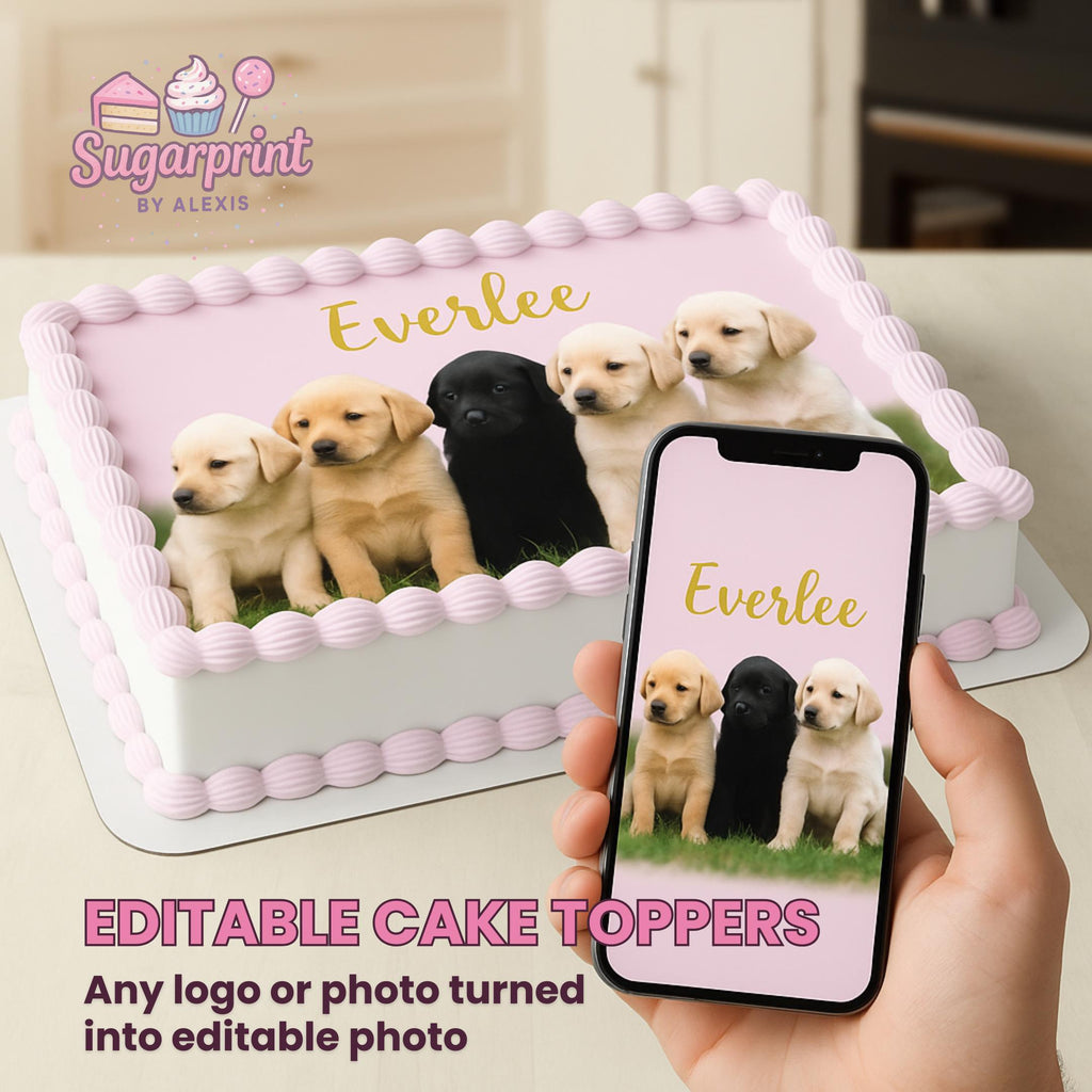 Custom photo edible cake topper printed on frosting sheet, round or square