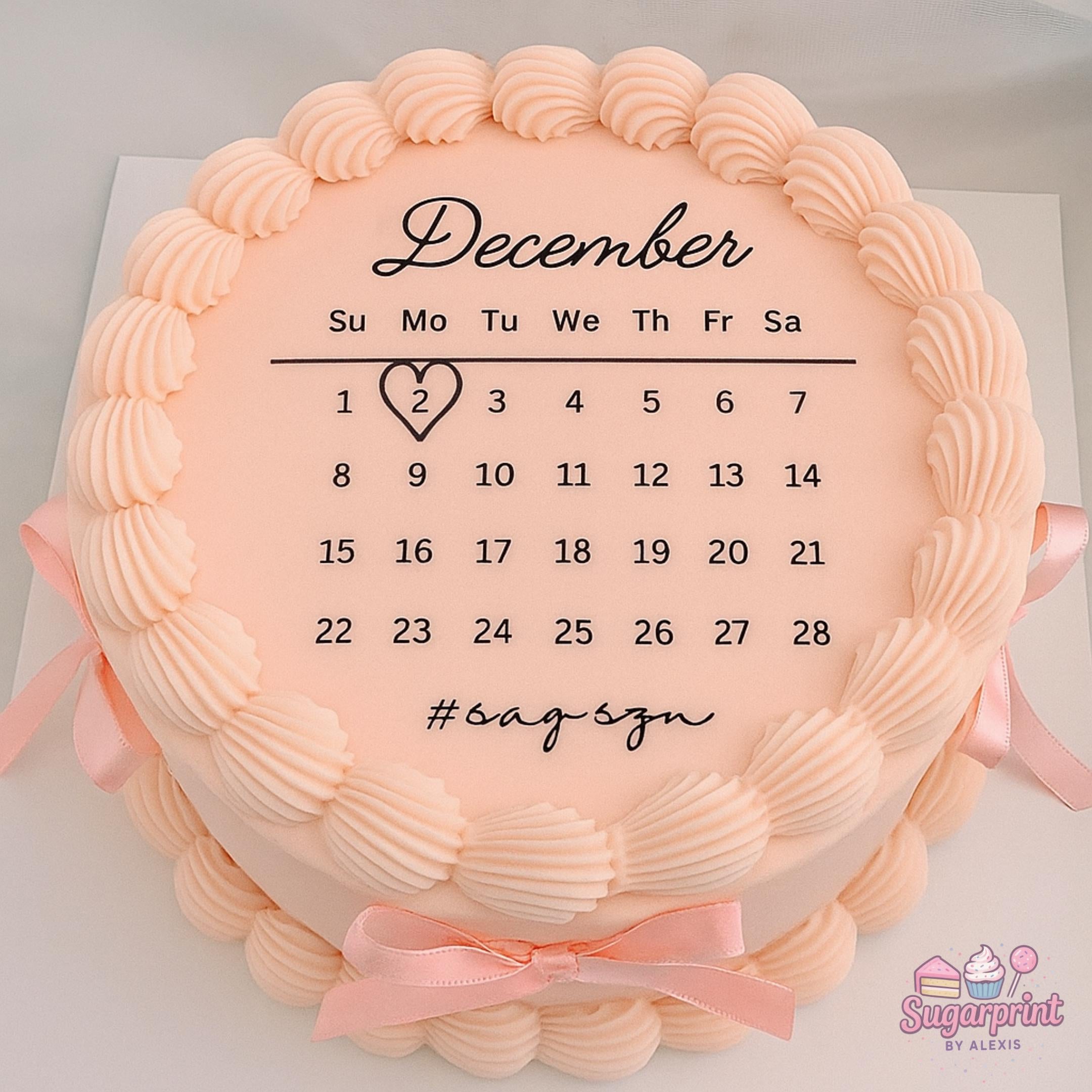 Custom edible calendar cake topper with highlighted date, round wafer paper or frosting sheet