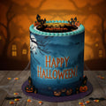 Blue Halloween cake wrap with wafer paper print, 8.5 x 11 inches, designed by SugarPrints by Alexis for festive cake decoration.