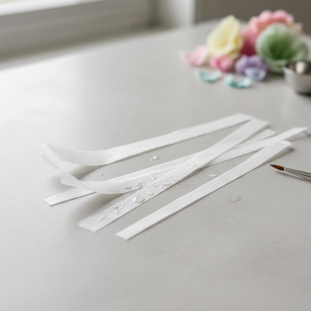 Pre Cut Wafer Paper Ruffle Strips Edible Cake Ruffles Wedding Birthday Cakes 
Pre cut wafer paper ruffle strips, 21 cm by 2 cm, edible cake decoration.