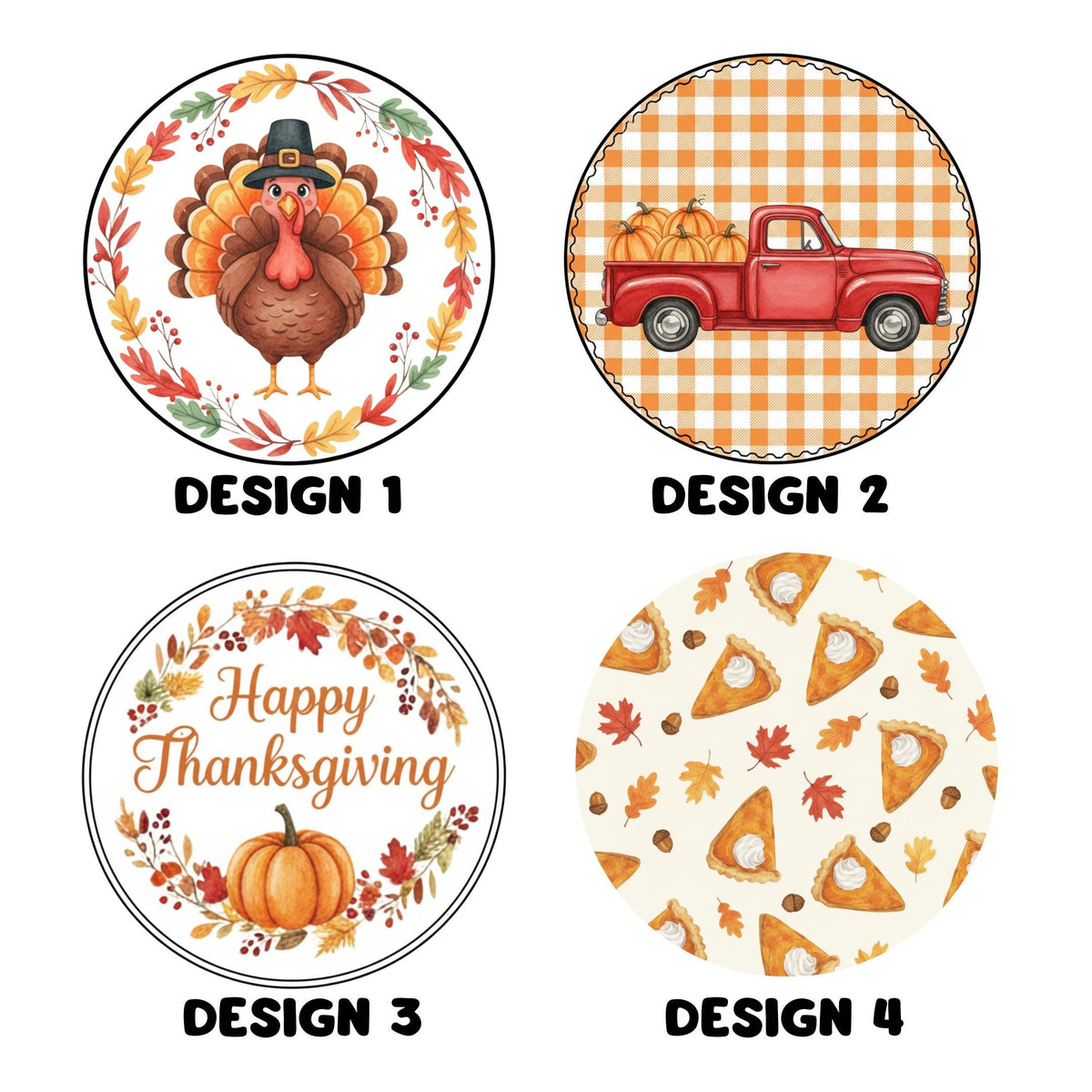 Edible Thanksgiving cupcake toppers featuring pumpkins, turkeys, leaves, and fall decorations by SugarPrints by Alexis.