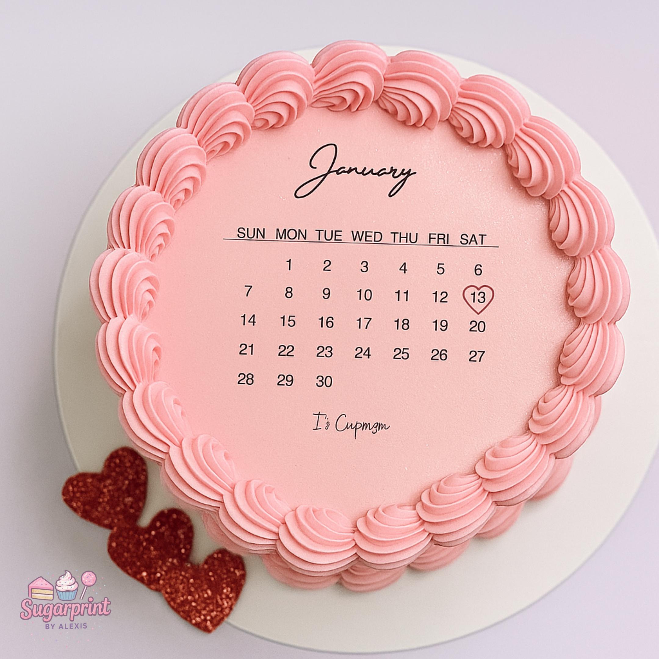 CUSTOM EDIBLE CALENDAR Cake Topper: Digital Download, Printable Burn Away Wafer Paper Birthday Cake Decor