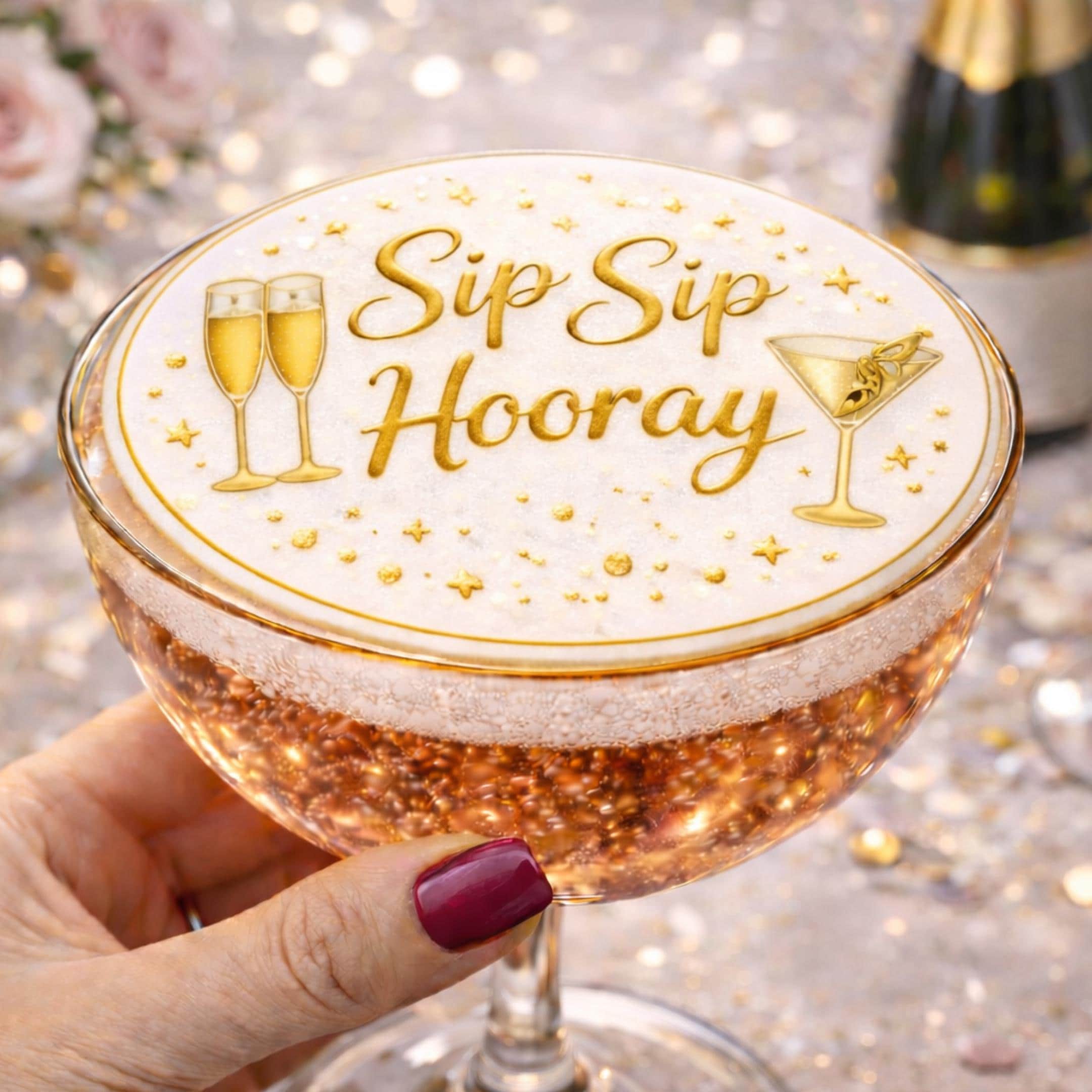 GALANTINES Day EDIBLE Drink Toppers: Girls Night Party Decor, COCKTAIL & Cupcake Decorations