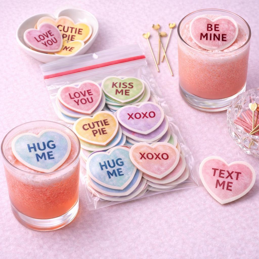 Valentine’s Conversation Hearts Heart Shaped Drink Toppers for Cocktails Luxury Galentine’s Party Decor