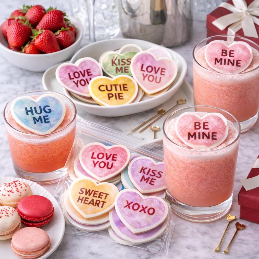 Valentine’s Conversation Hearts Heart Shaped Drink Toppers for Cocktails Luxury Galentine’s Party Decor