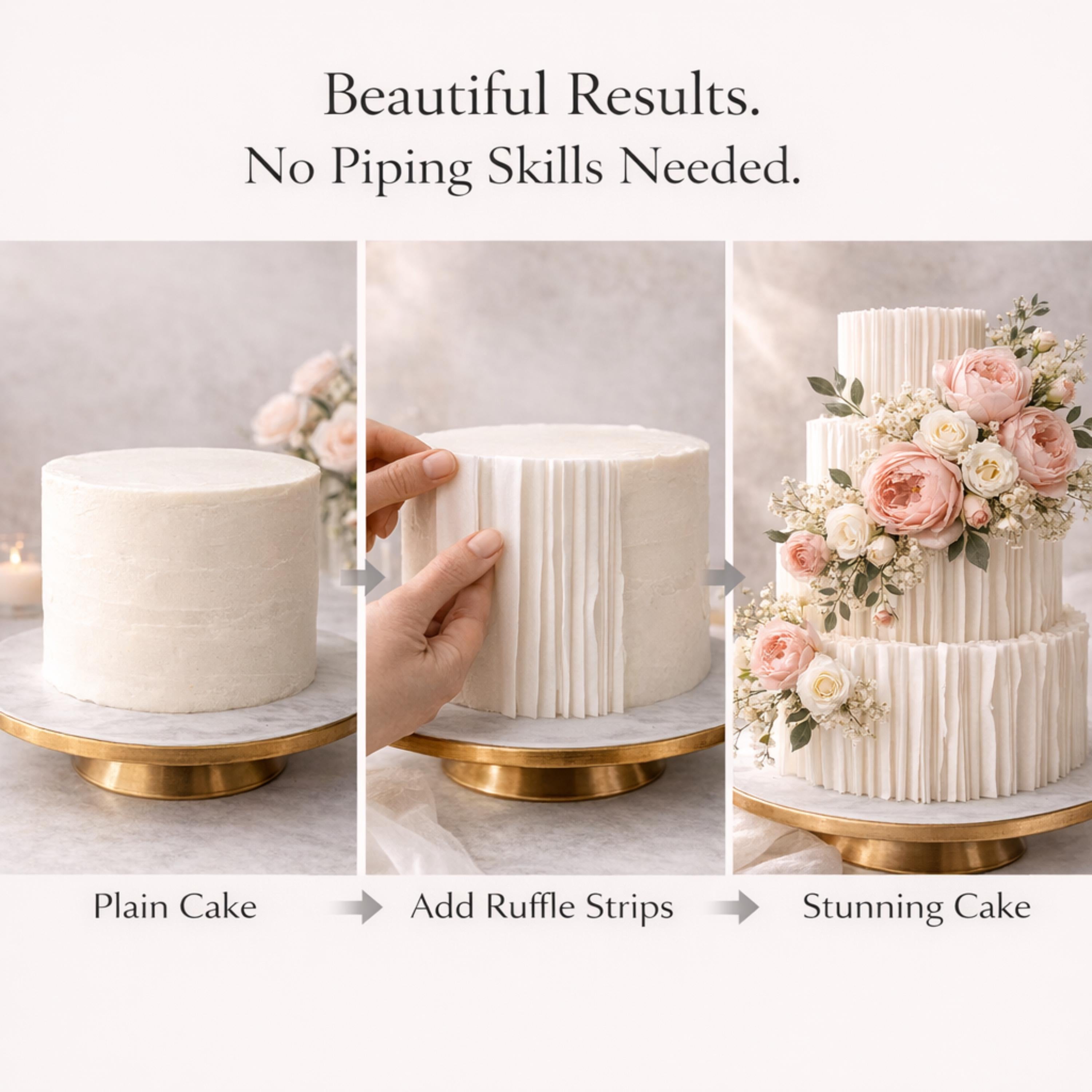 Luxury Pre Cut Wafer Paper Ruffle Strips Modern Wedding Cake Texture Decor Edible Vertical Cake Ruffles