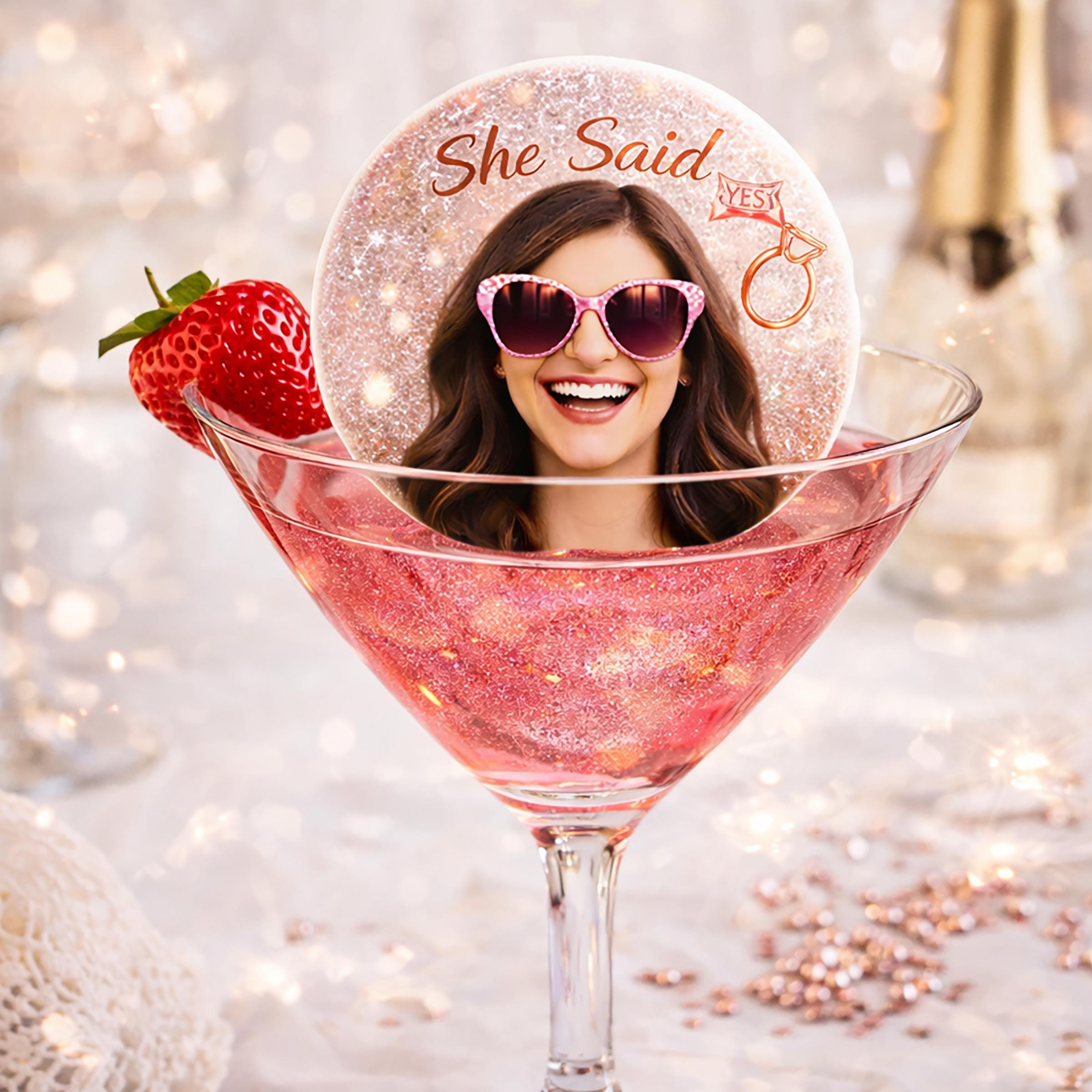 Custom Bachelorette Photo Edible Drink Toppers Wafer Paper Circles Floating Cocktail and Coffee Tops