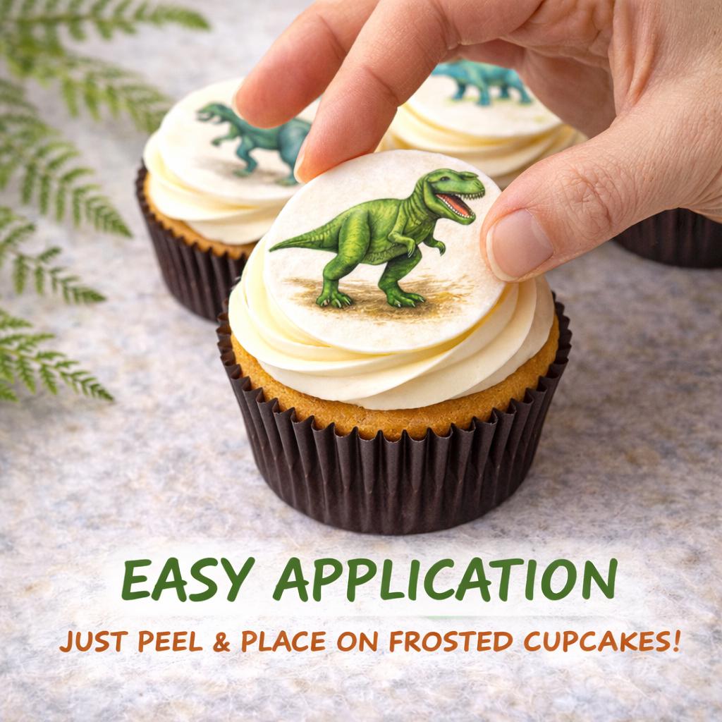 Dinosaur Cupcake Toppers Edible 2 Inch Wafer or Icing Sheet Kids Birthday Party Set of 12