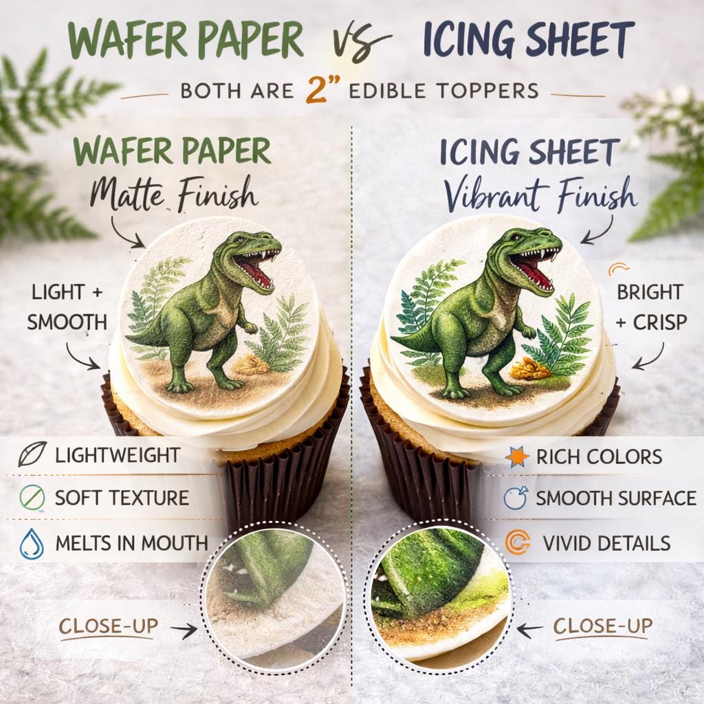 Dinosaur Cupcake Toppers Edible 2 Inch Wafer or Icing Sheet Kids Birthday Party Set of 12