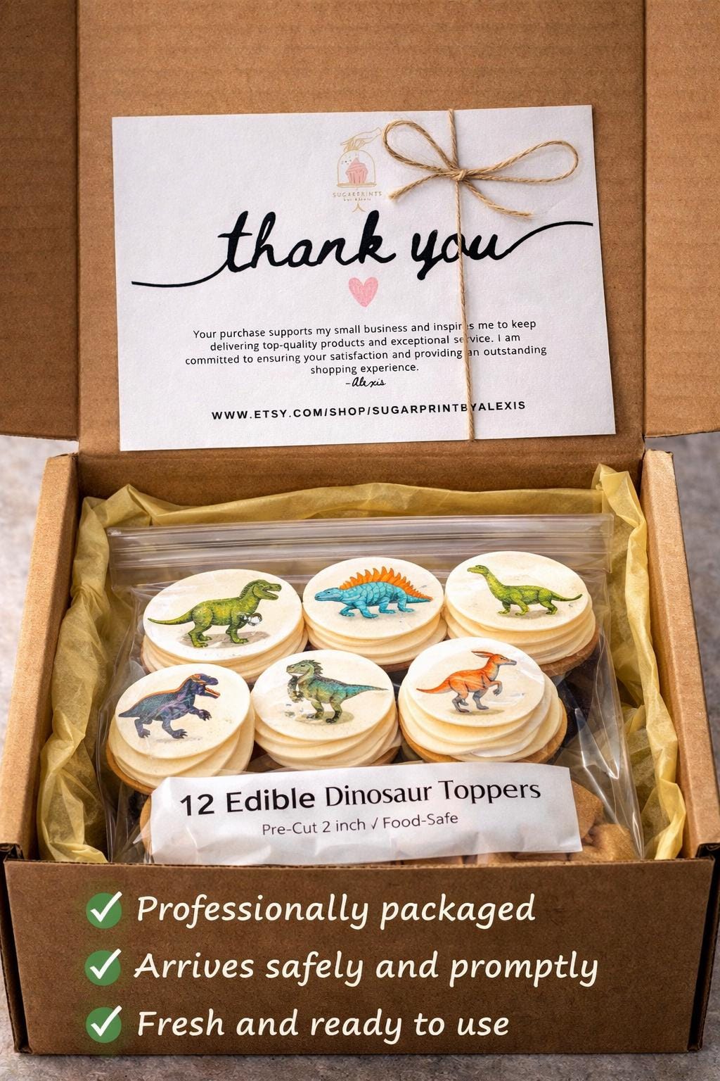 Dinosaur Cupcake Toppers Edible 2 Inch Wafer or Icing Sheet Kids Birthday Party Set of 12