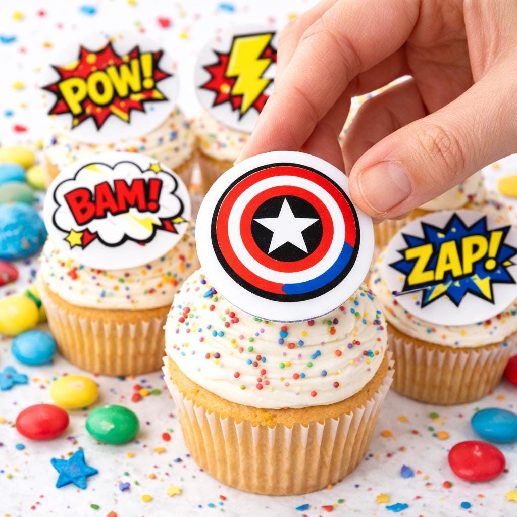 Superhero Cupcake Toppers Comic Hero Party Cake Topper Boys Birthday Party Dessert Decor