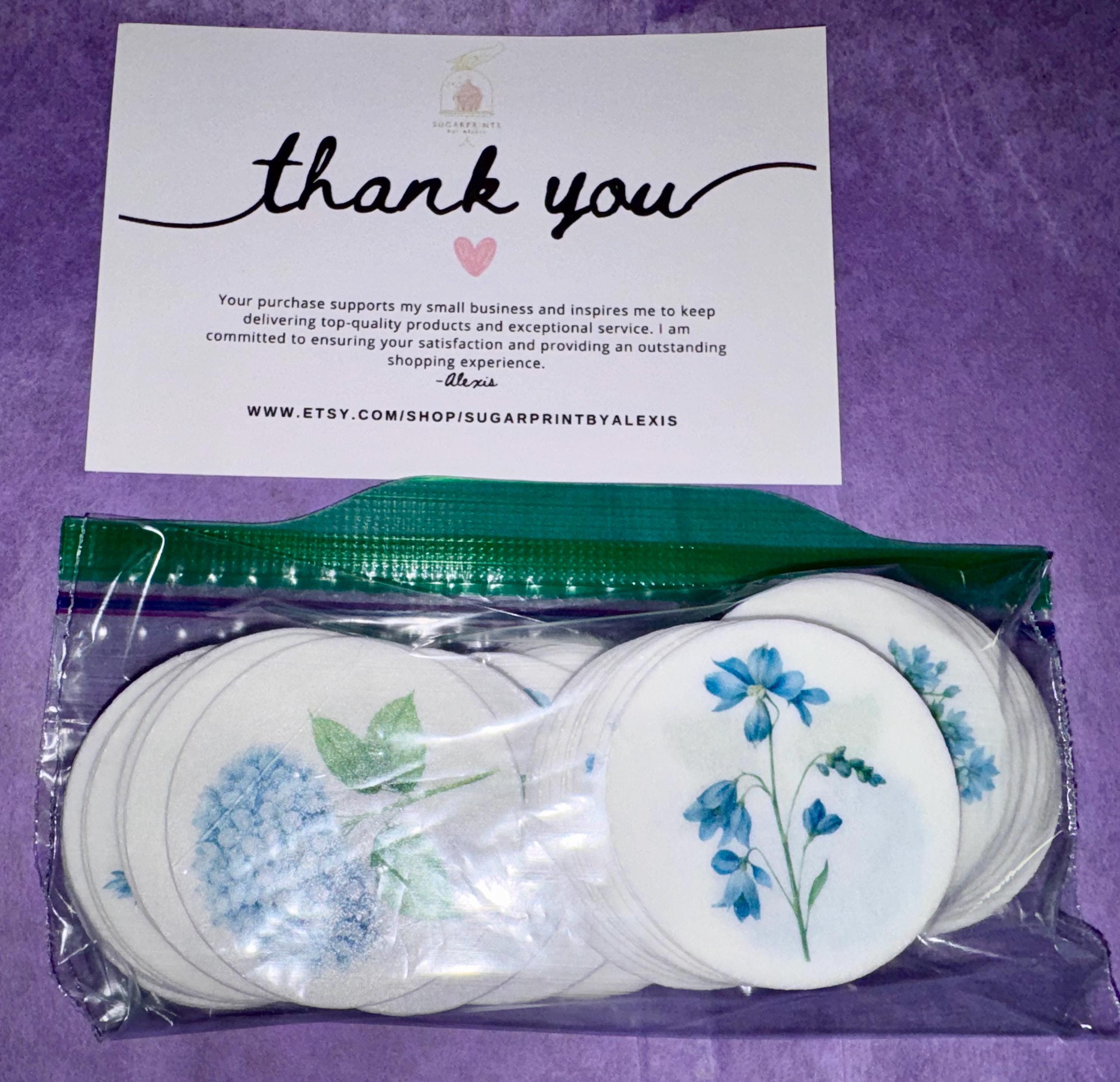 Bespoke Blue Wildflower Pressed Flower Edible Cupcake Toppers, Set of 12