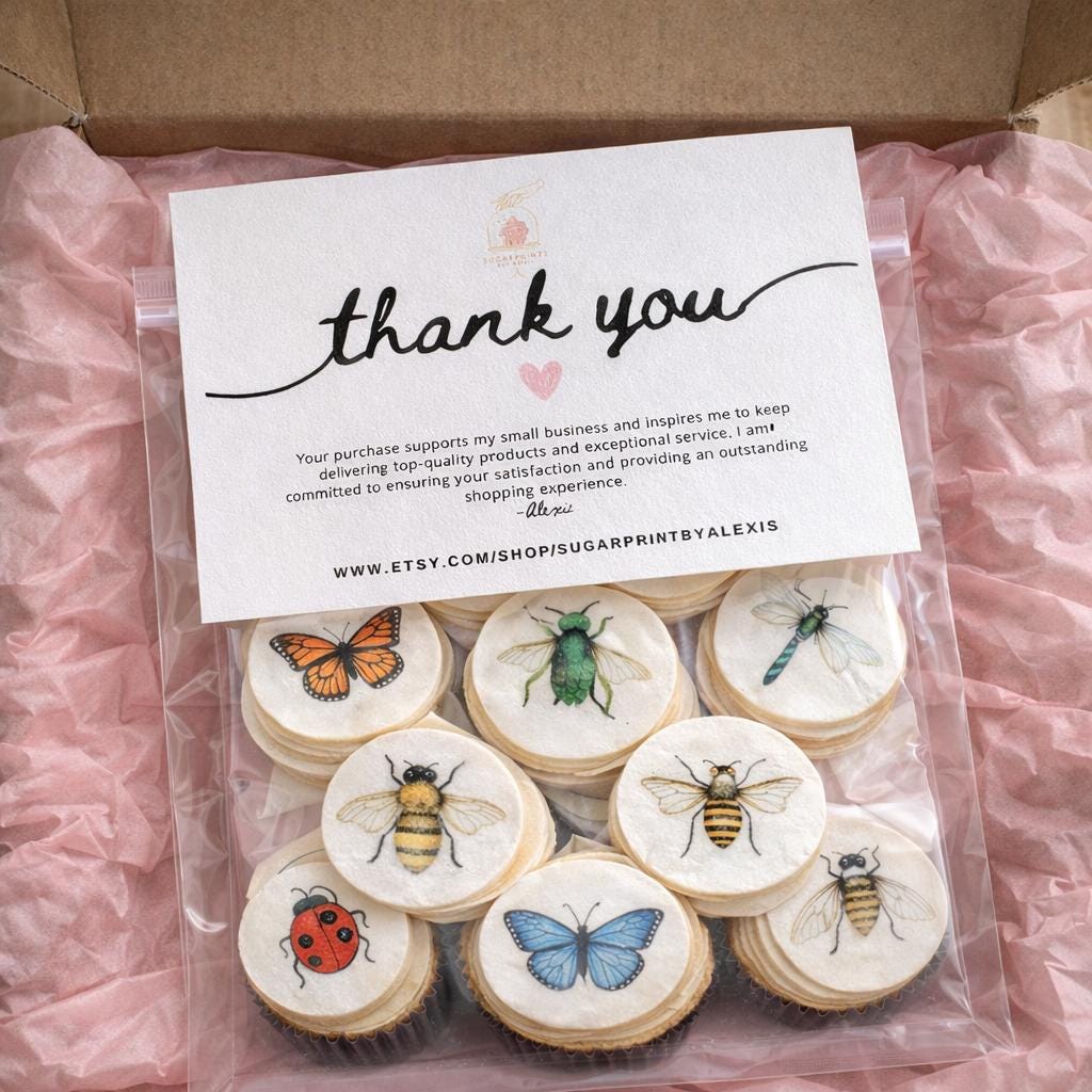 Edible Insect Cupcake Toppers – Set of 12 Wafer Paper or Icing Sheet Butterflies Bees Dragonflies Ladybugs Garden Party Decor