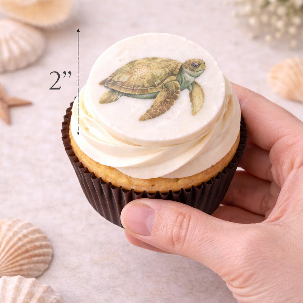 Bespoke Sea Creature Cupcake Toppers Wafer Paper or Icing Sheet Ocean Designs Beach Wedding Party Set of 12