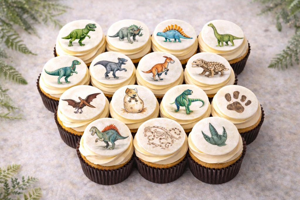 Dinosaur Cupcake Toppers Edible 2 Inch Wafer or Icing Sheet Kids Birthday Party Set of 12