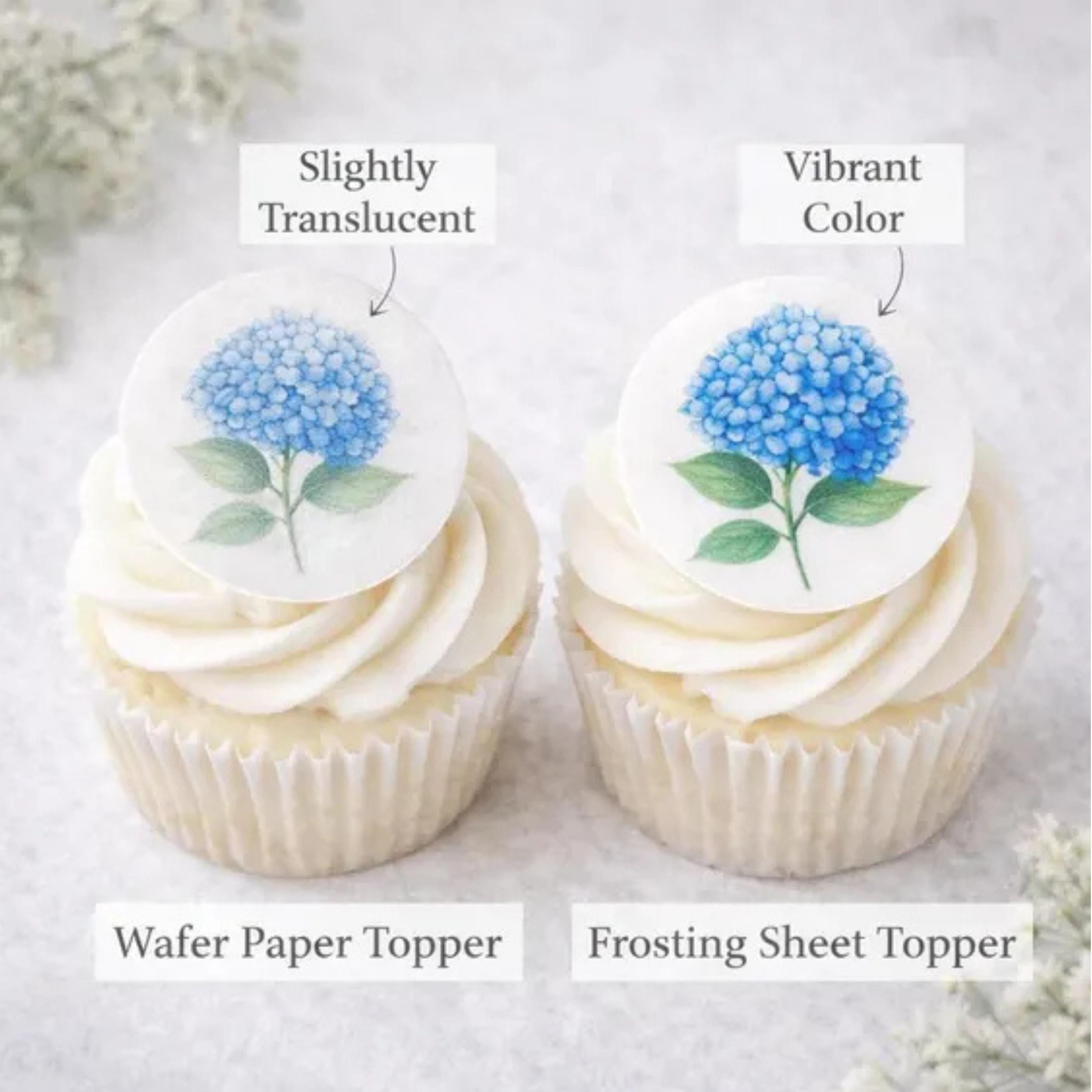BLUE WILDFLOWER Cupcake Toppers: Edible Floral Circles, Set of 12 for WEDDINGS, Showers, Garden Parties