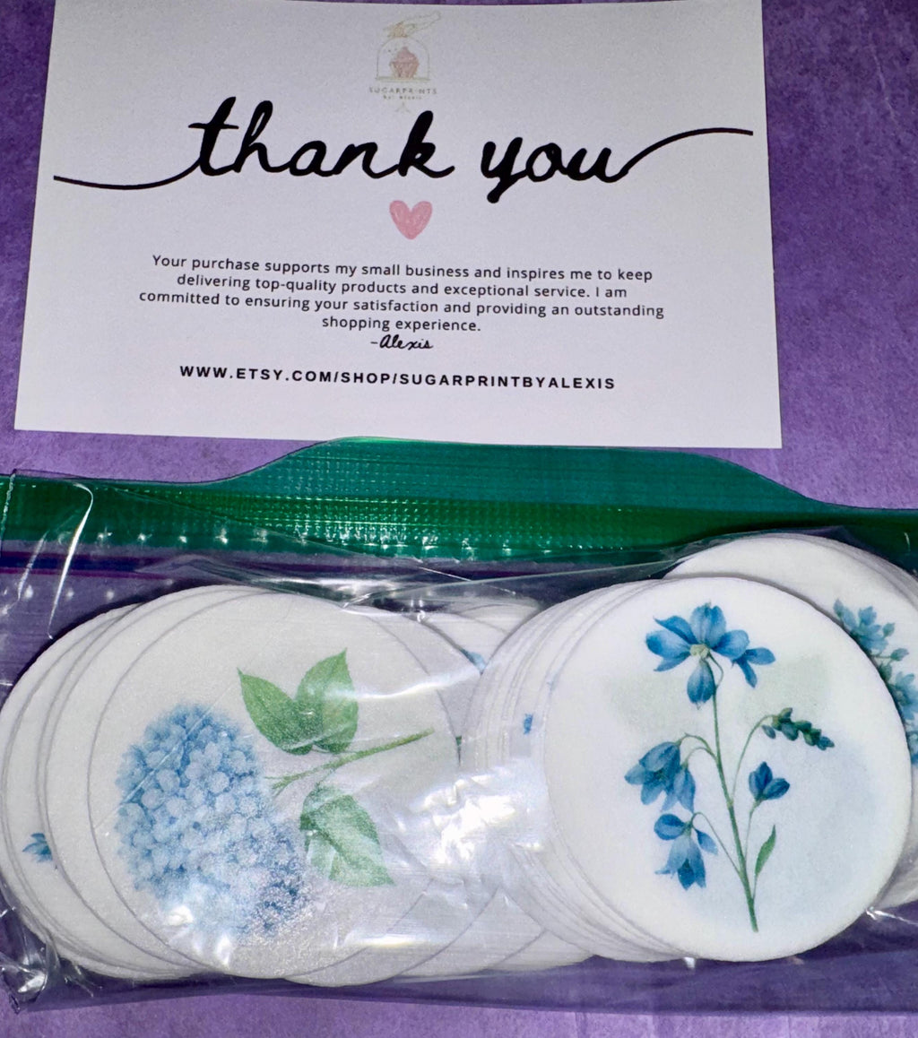 Bespoke Blue Wildflower Pressed Flower Edible Cupcake Toppers, Set of 12