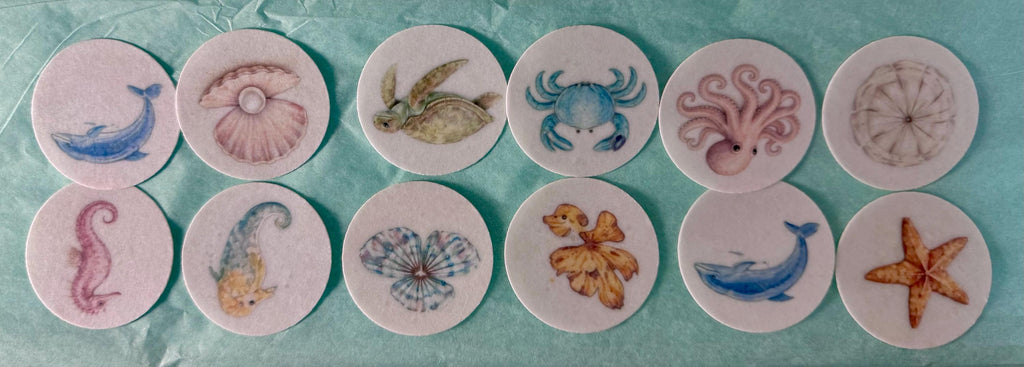 Bespoke Sea Creature Cupcake Toppers Wafer Paper or Icing Sheet Ocean Designs Beach Wedding Party Set of 12