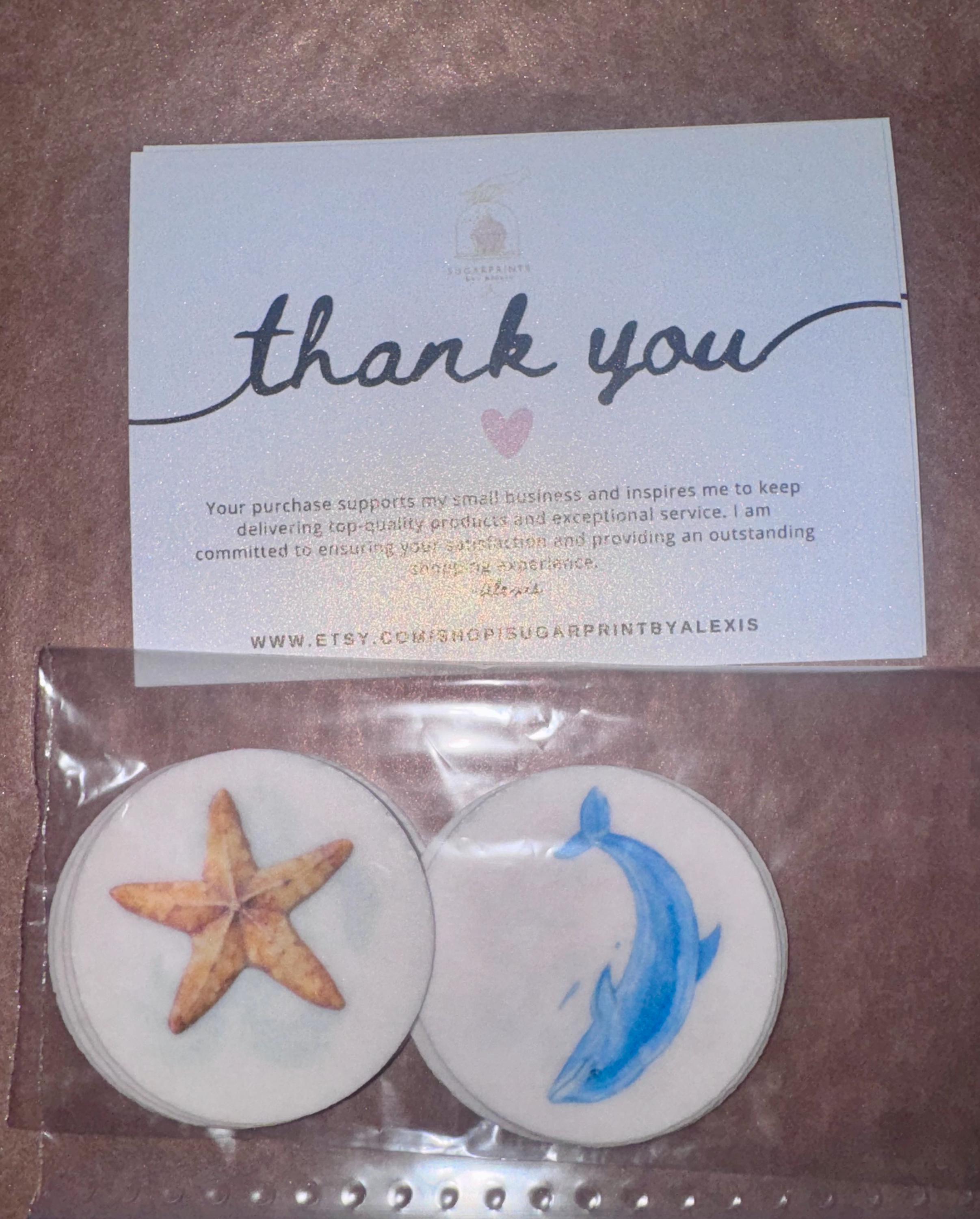 Bespoke Sea Creature Cupcake Toppers Wafer Paper or Icing Sheet Ocean Designs Beach Wedding Party Set of 12