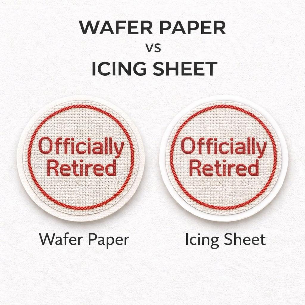 Set of 12 fun office retirement cupcake toppers made of edible wafer paper by SugarPrints, featuring humorous designs for party decor.