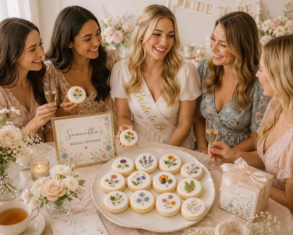 Pressed Flower Edible Cookie Toppers Set of 12 Wafer Paper or Icing Sheet Wildflower Designs Wedding, Bridal Shower, Garden Party Cake Decor