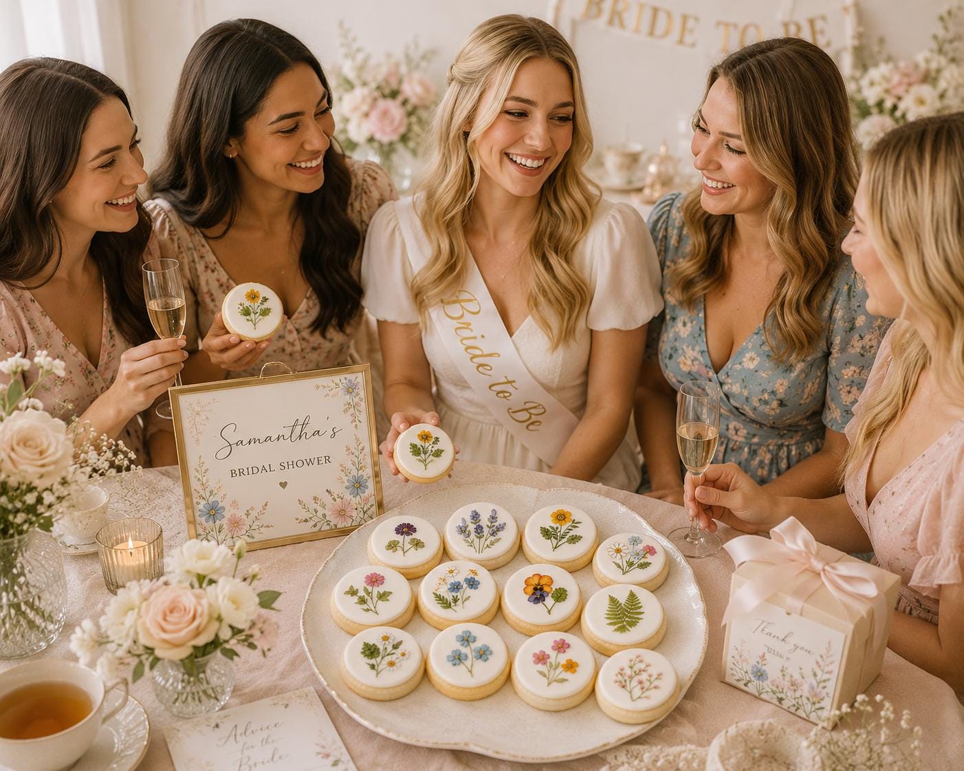Pressed Flower Edible Cookie Toppers Set of 12 Wafer Paper or Icing Sheet Wildflower Designs Wedding, Bridal Shower, Garden Party Cake Decor