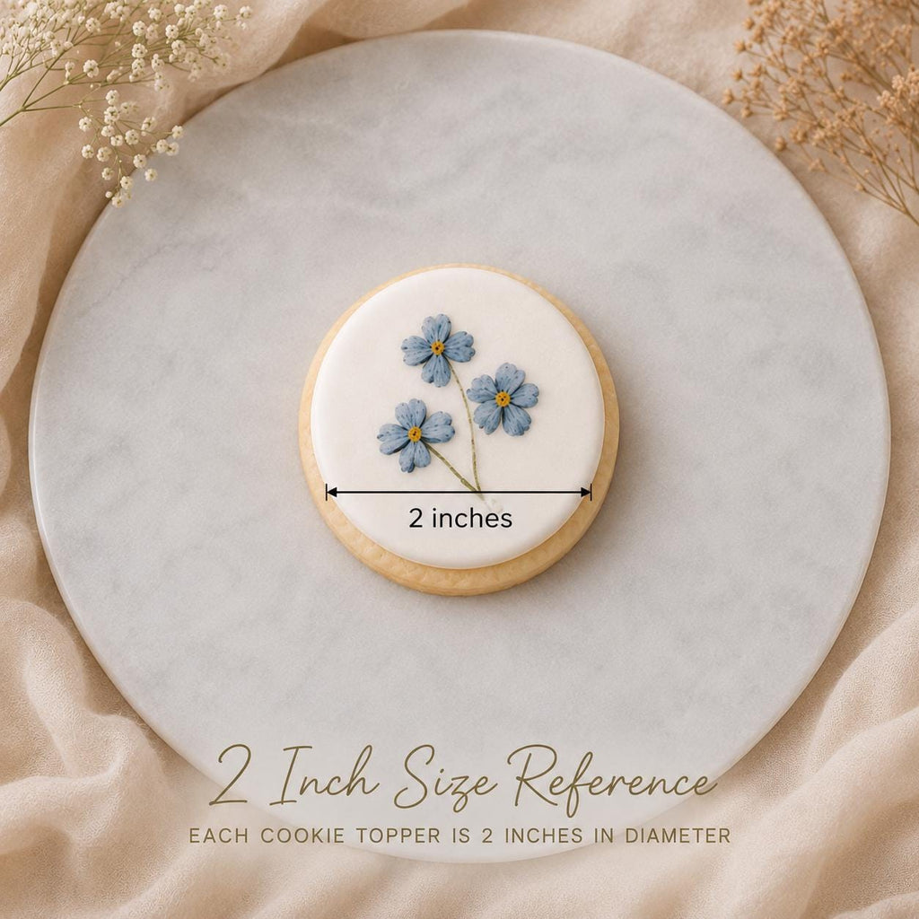 Pressed Flower Edible Cookie Toppers Set of 12 Wafer Paper or Icing Sheet Wildflower Designs Wedding, Bridal Shower, Garden Party Cake Decor