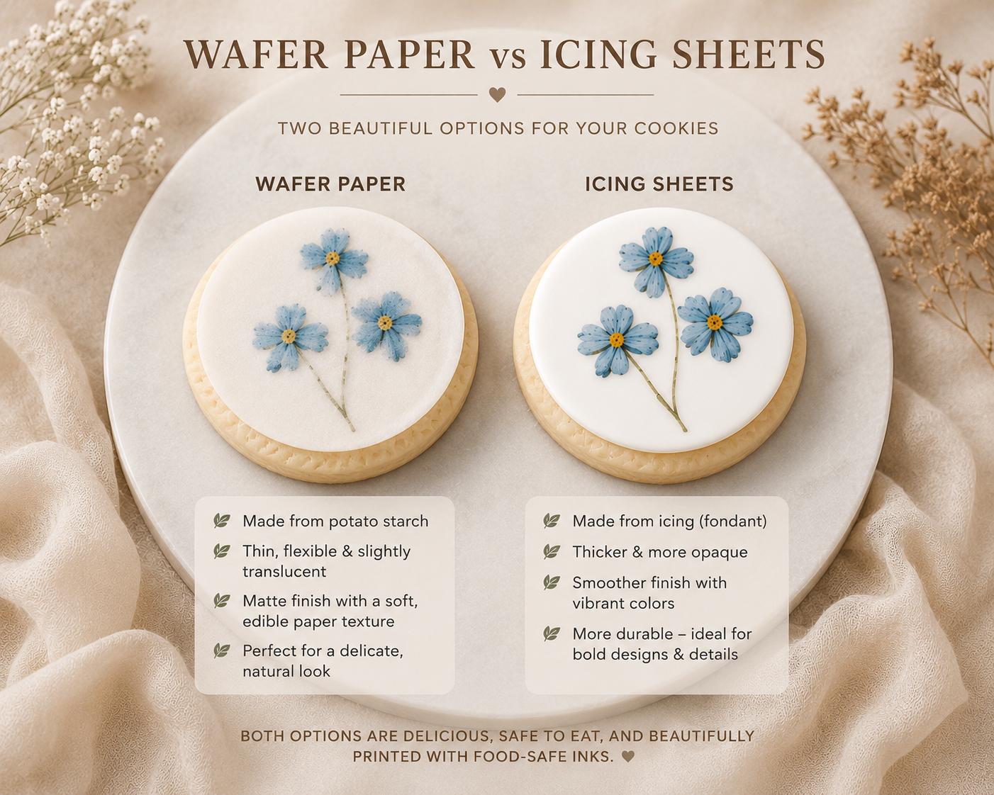 Pressed Flower Edible Cookie Toppers Set of 12 Wafer Paper or Icing Sheet Wildflower Designs Wedding, Bridal Shower, Garden Party Cake Decor
