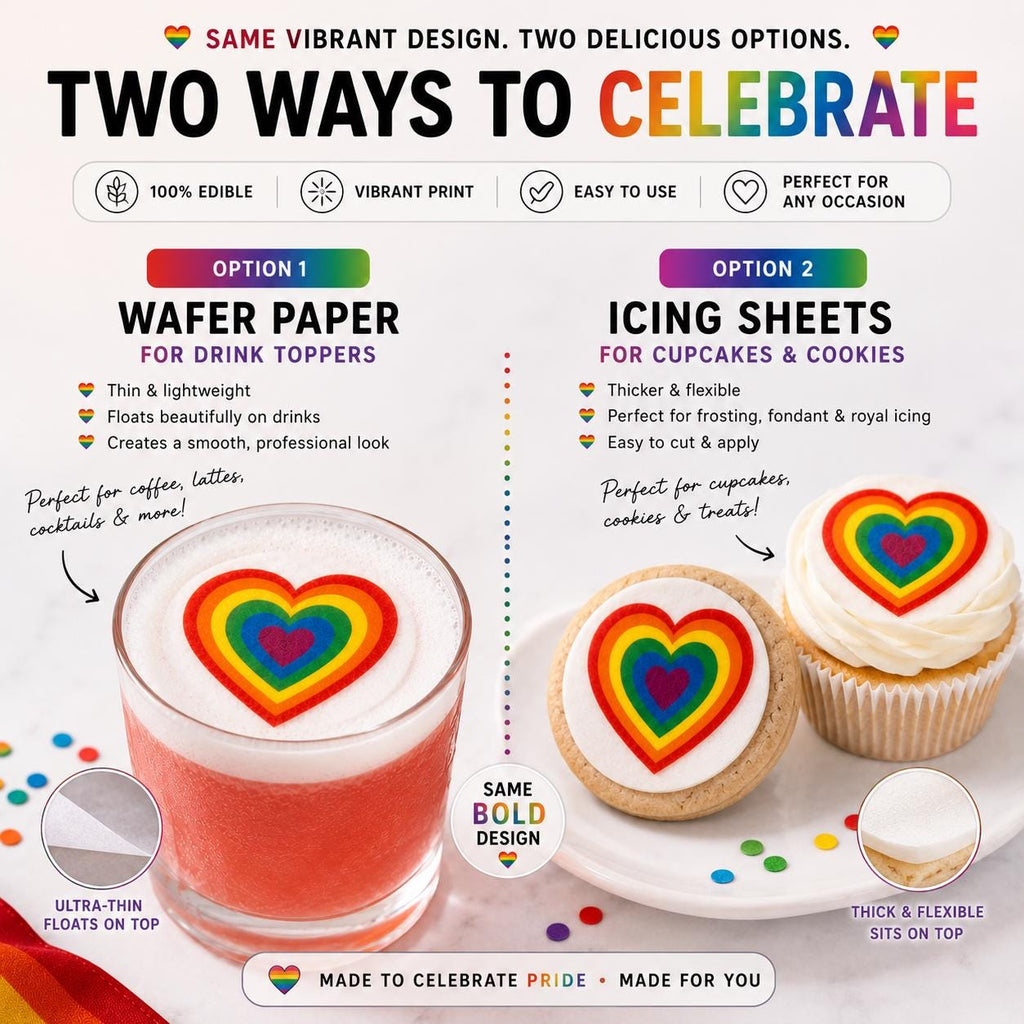 PRIDE RAINBOW EDIBLE Drink Toppers: Cupcake Toppers Set of 12, Wafer Paper And Icing Sheet, Party Decor