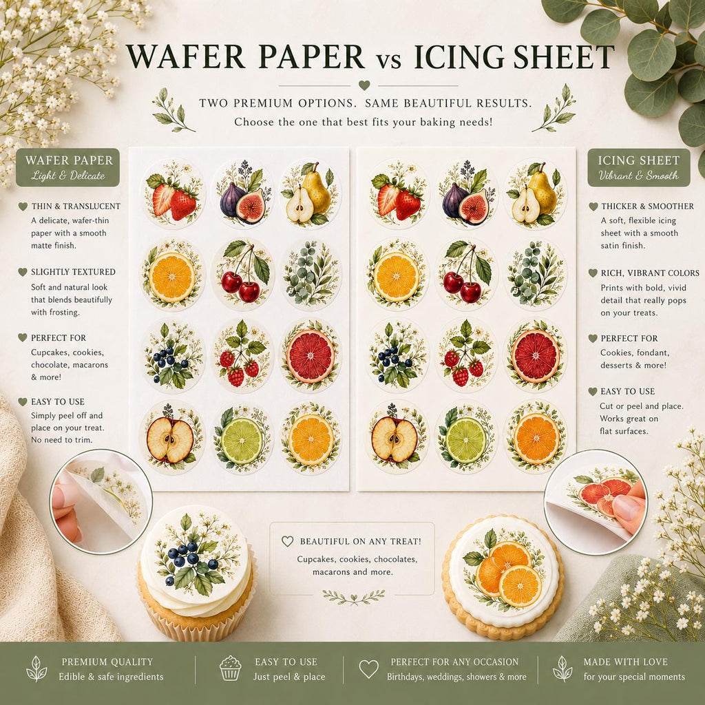 Pressed FRUIT & Botanical CUPCAKE TOPPERS Citrus Decorations Wafer Paper Icing Sheet Pre Cut, Set of 12