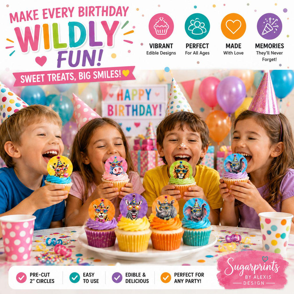 PRINTABLE SAFARI Cupcake Topper: EDIBLE Animal cake Toppers, Jungle Birthday Decor, Wild One Party Supplies
