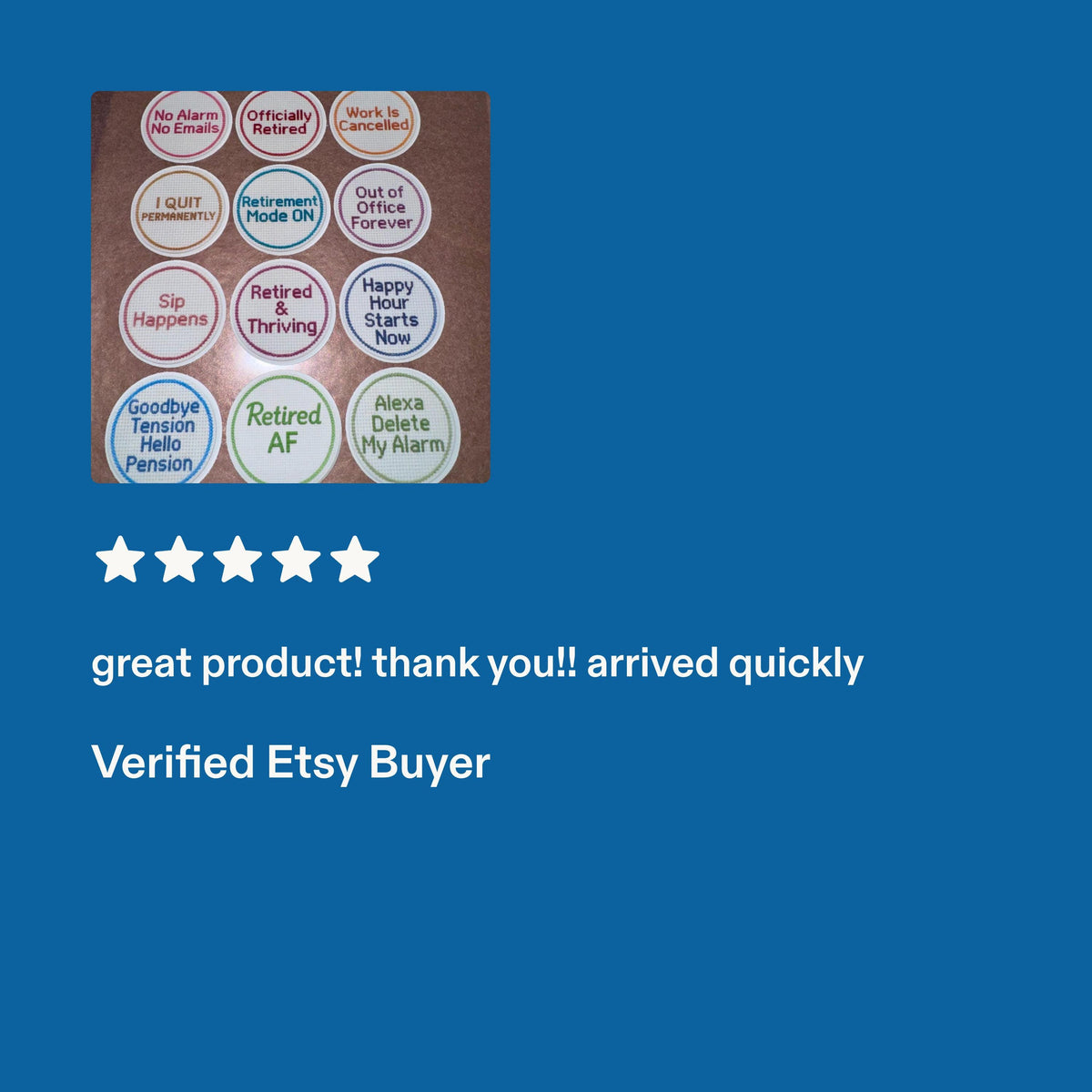 Set of 12 edible wafer paper cupcake toppers featuring humorous office retirement themes by SugarPrints for party decor.