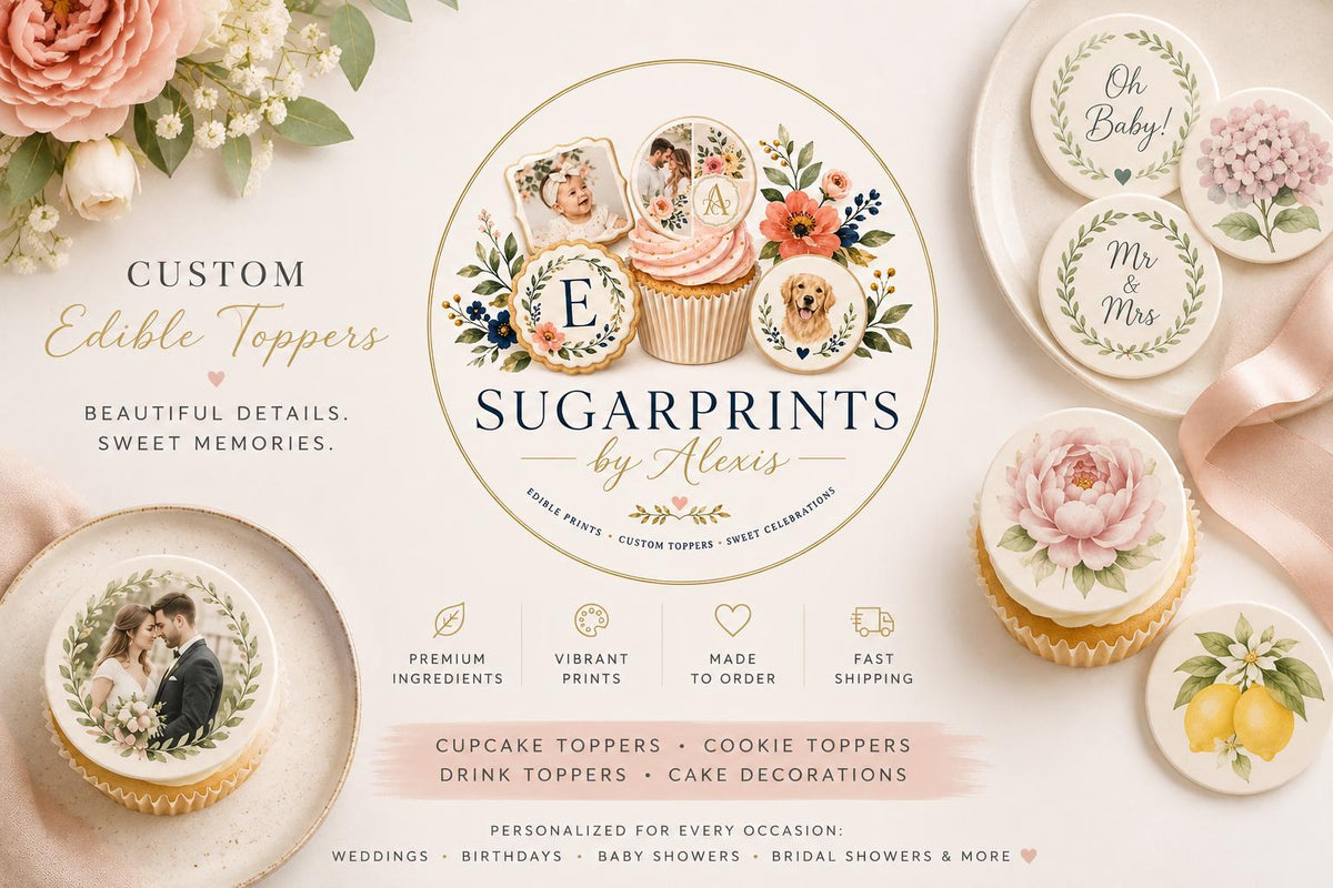 Set of 12 Wildflower edible cupcake toppers, 2-inch floral circle decorations by SugarPrints for baked treats.