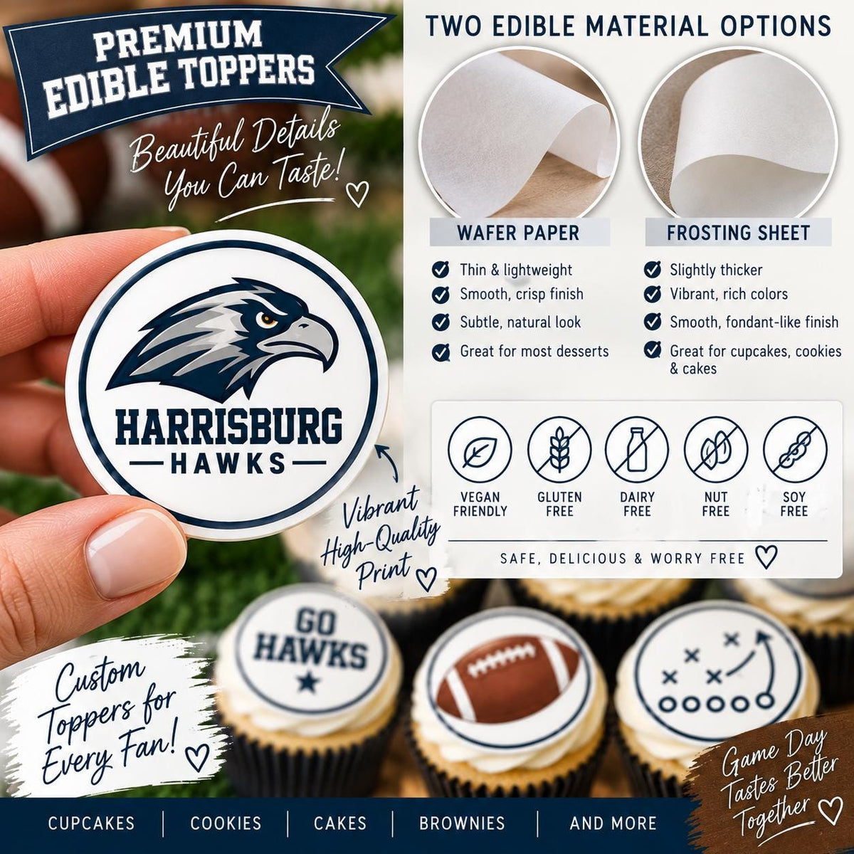custom Football Cupcakes Edible Toppers