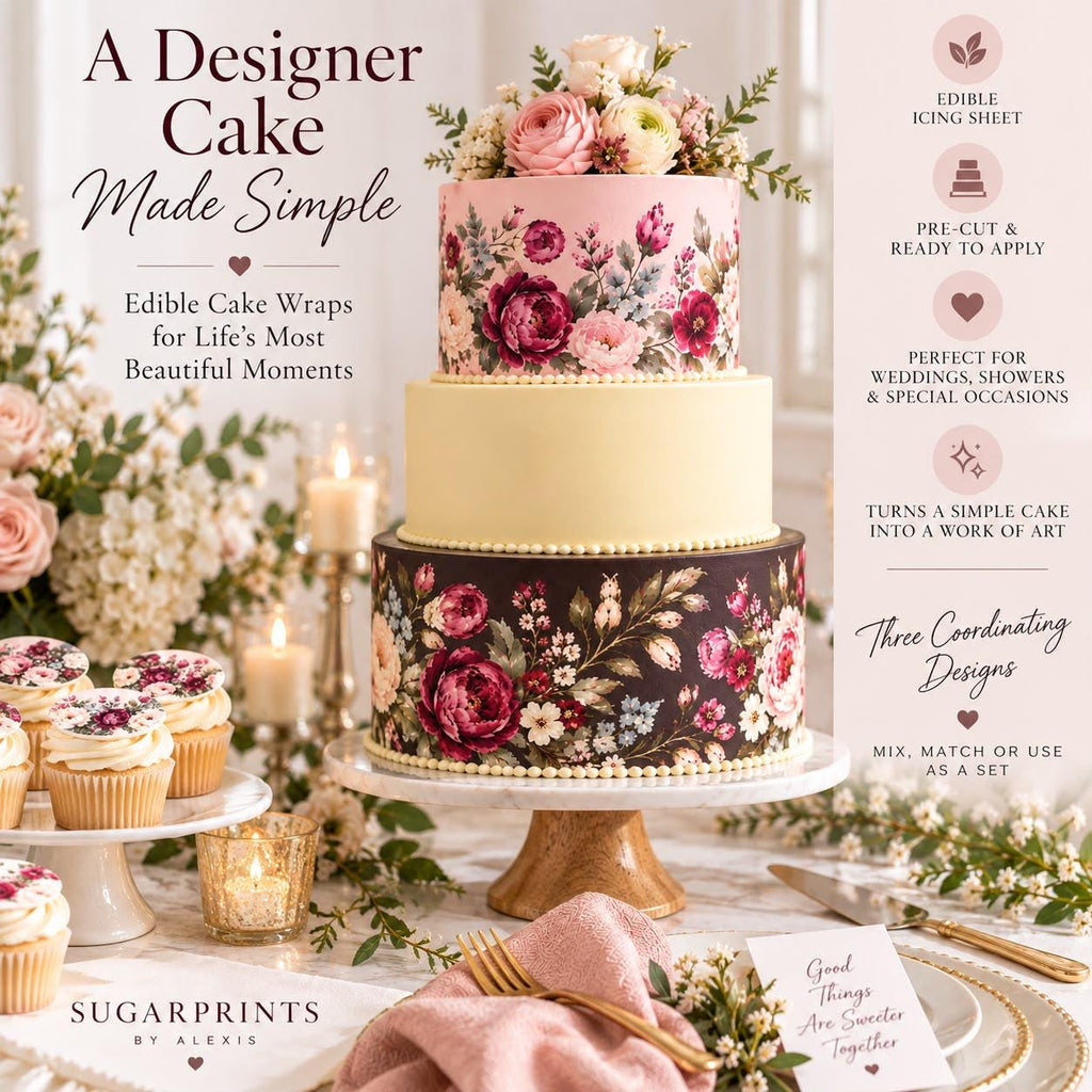 Wildflower TIERED Cake Wrap Set: Edible FLORAL Icing Sheet, Wedding Decor, BOTANICAL Design