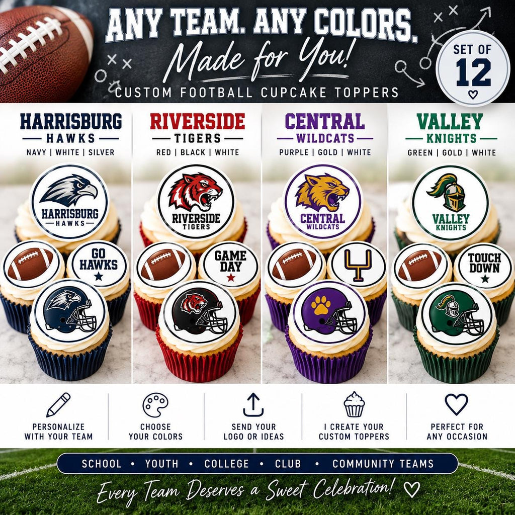any team any colors for the custome edible football cupcake toppers by SugarPrints by Alexis