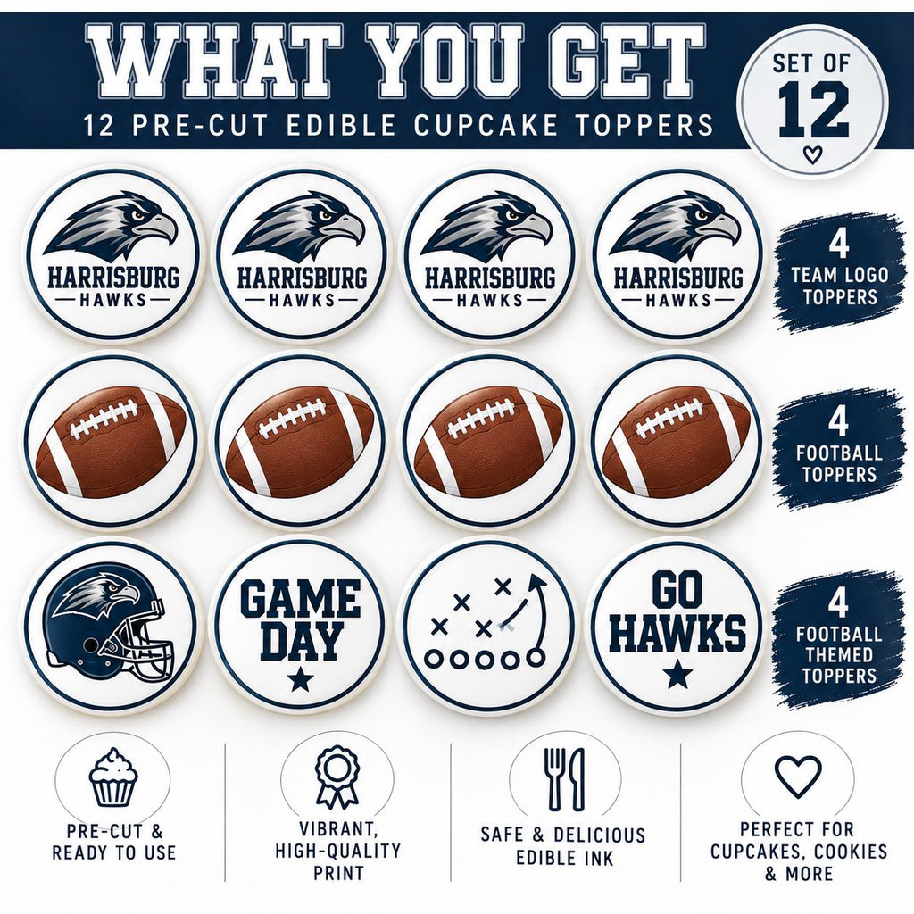 what you get with the custom football edible cupcake toppers