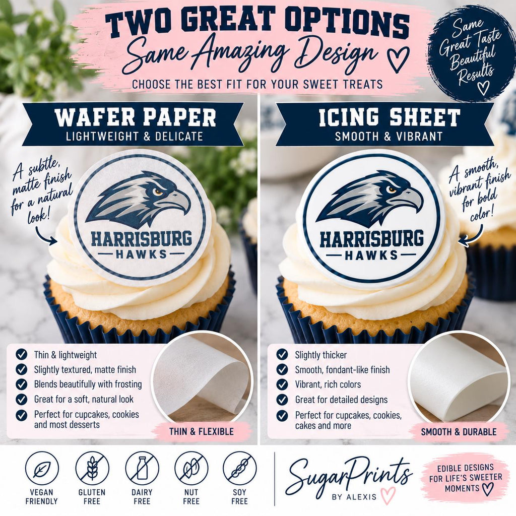 two great options for custom football cupcakes, wafer paper or edible frosting sheet