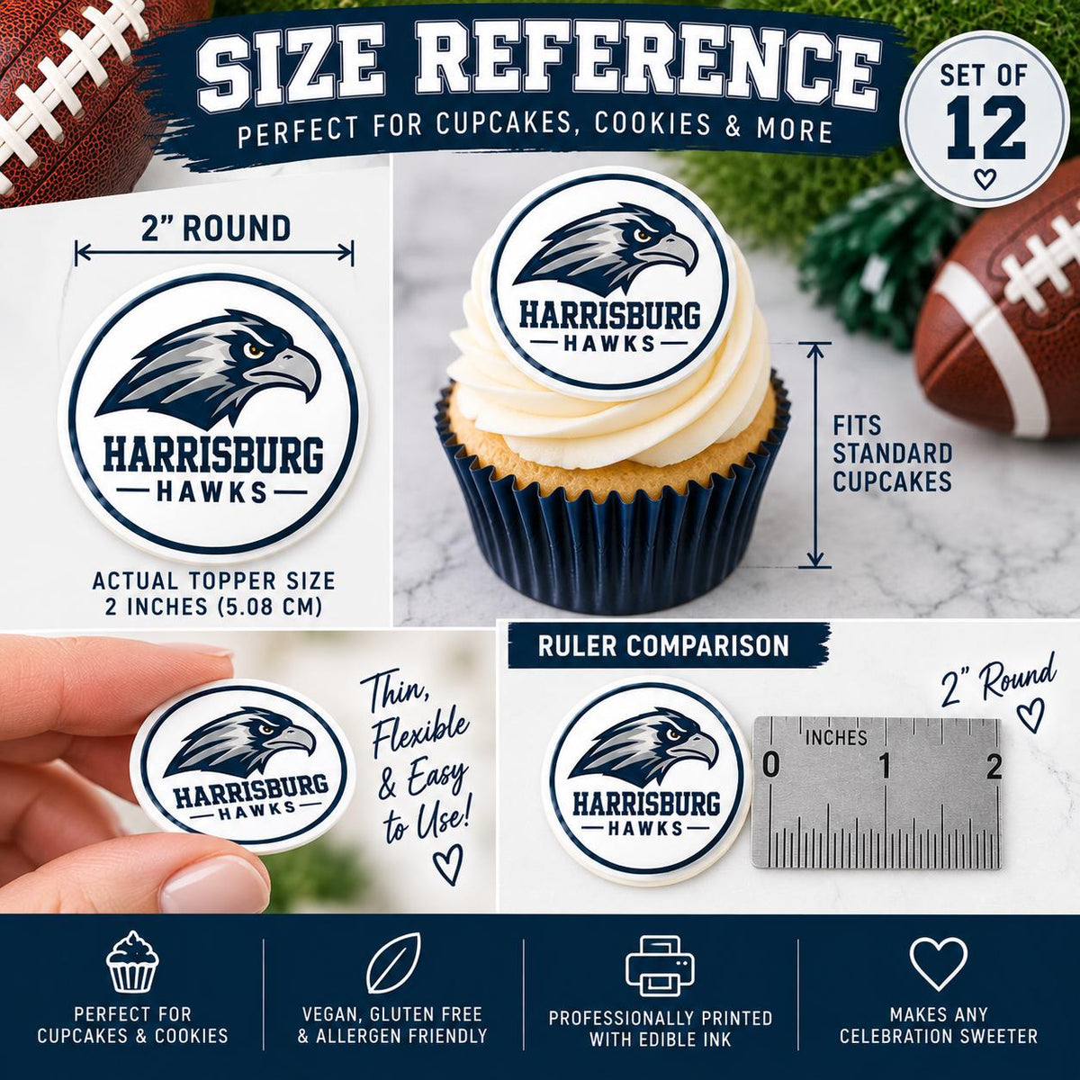 size reference for custom edible cupcake toppers