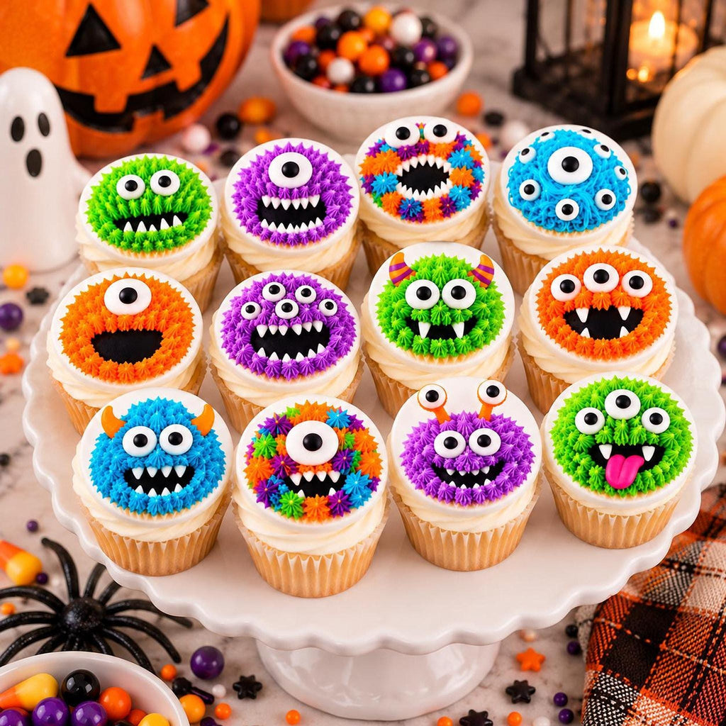 Set of 12 Halloween cute monster cupcake toppers made from wafer paper or icing sheet by SugarPrints by Alexis