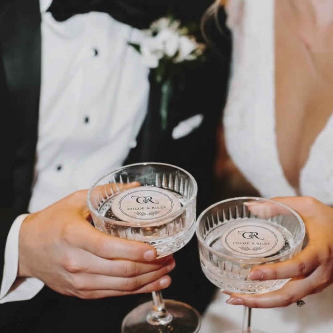 PERSONALIZED WEDDING Drink Toppers: EDIBLE Wafer Paper Circles, Custom Initials Cocktail Decor