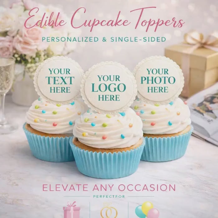 CUSTOM LOGO, Text And PHOTO Cupcake Toppers: Edible Wafer Paper Or Frosting Sheet,