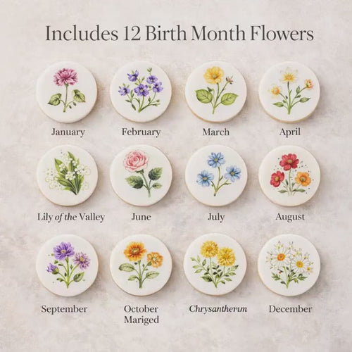 Birth Month FLOWER Cupcake Toppers: Edible BOTANICAL Wafer Paper Garden BIRTHDAY Decor 12 Set
