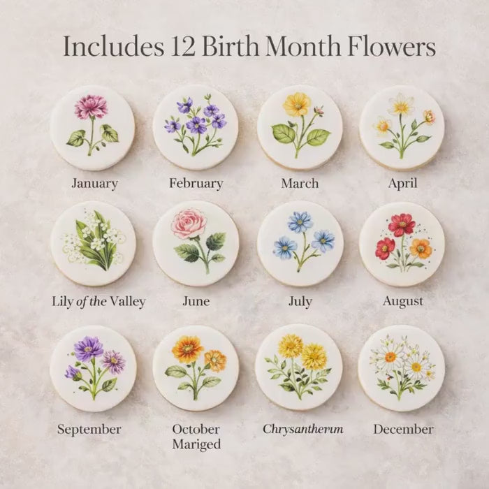 Birth Month FLOWER Cupcake Toppers: Edible BOTANICAL Wafer Paper Garden BIRTHDAY Decor 12 Set