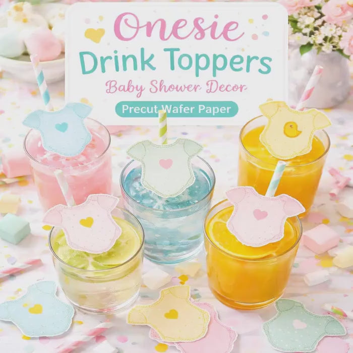 BABY SHOWER Drink Toppers ONESIE Shape: Edible Wafer Paper, Floating Party Drink Decorations